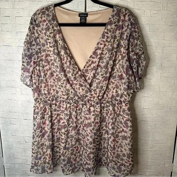 Torrid floral Faux Wrap babydoll bohemian hippie romantic feminine plus size - Picture 1 of 8